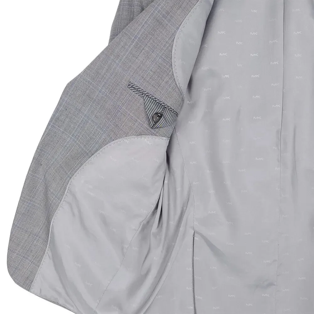Michael Kors Mens Classic Fit Suit Jacket 38R Grey Blue Windowpane Stretch Wool
